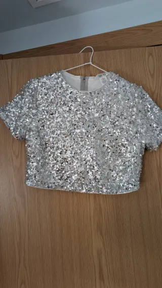 Top lentejuelas plata fiesta