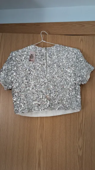 Top lentejuelas plata fiesta