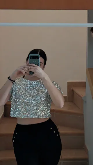 Top lentejuelas plata fiesta