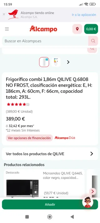 Frigorífico combi QILIVE 1,86m NO FROST