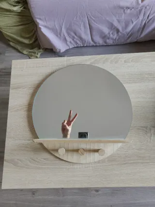 Espejo redondo de madera y cristal