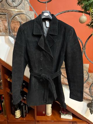 Trench pelle scamosciato vintage doppio petto