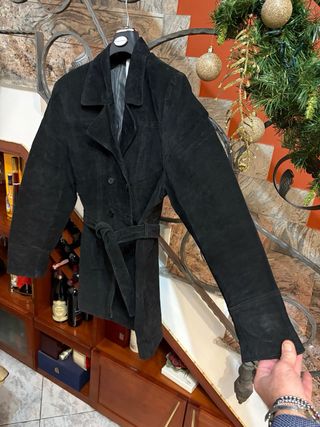 Trench pelle scamosciato vintage doppio petto