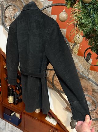 Trench pelle scamosciato vintage doppio petto