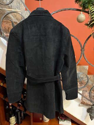 Trench pelle scamosciato vintage doppio petto