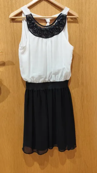 Vestido fiesta Morgan blanco y negro