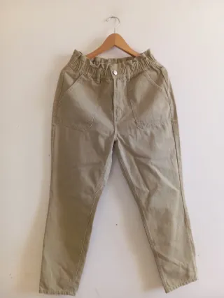 Pantaloni beige vita alta