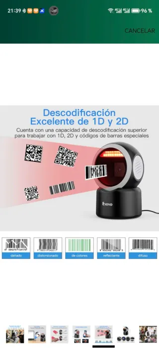 Lector Códigos Barras EYOYO 1D/2D Escáner Láser