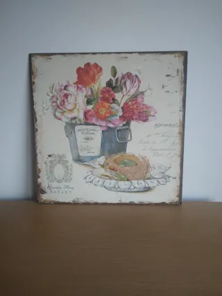 Cuadro floral vintage metálico