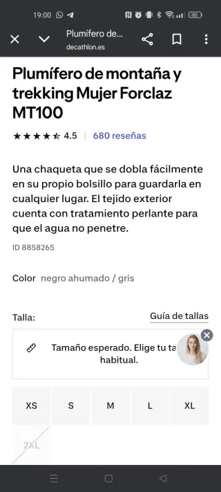 Chaqueta Plumas Mujer Decathlon Talla M