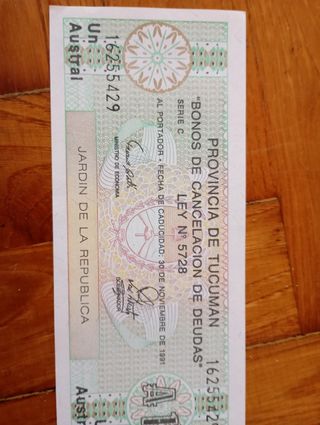 Billete Provincia de Tucumán Austral Argentina