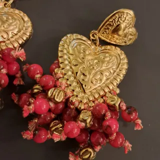 Orecchini Cuore Sacro Oro e Rosso