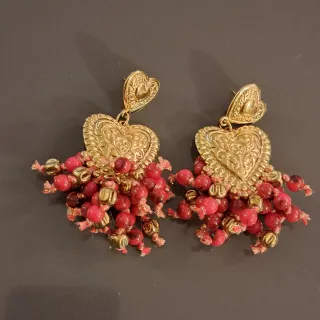 Orecchini Cuore Sacro Oro e Rosso