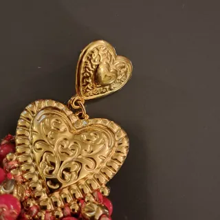 Orecchini Cuore Sacro Oro e Rosso
