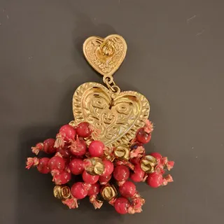 Orecchini Cuore Sacro Oro e Rosso