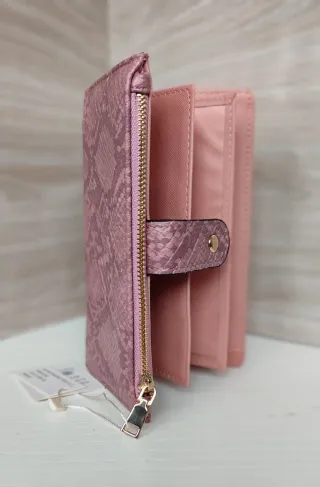 Cartera monedero rosa empolvado efecto piel serpie