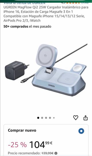 Cargador UGREEN 3 en 1 Qi2 25W