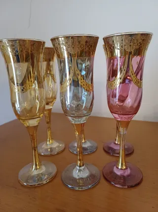 Set 6 Bicchieri Vetro Decorati Oro