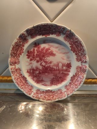 Plato decorativo vintage paisaje rosa