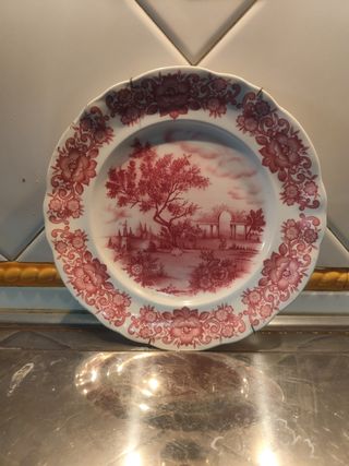 Plato decorativo vintage paisaje rosa