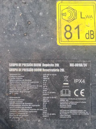 Grupo Presión 20L 800W 3600L/h