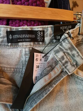 Pantalón vaquero ancho Stradivarius gris T.38