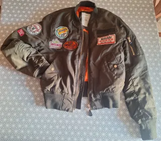 Chaqueta Bomber Bershka Verde Naranja