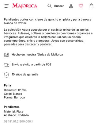 Pendientes Majorica Perla Barroca Plata