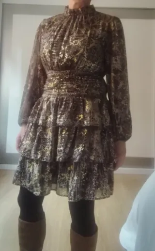 Vestido estampado marrón y amarillo