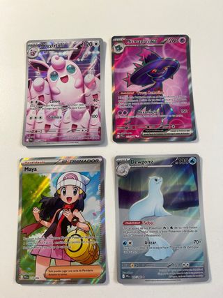 4 Cartas Pokémon: Wigglytuff, Mismagius, Maya, Dew