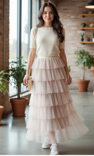 Falda tul volantes NKN NEKANE beige