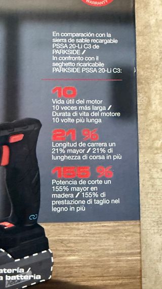 Sierra Sable Recargable Parkside 20V nueva