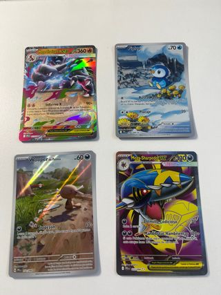 4 Cartas Pokémon: Mega Charizard X, Piplup, Wooper