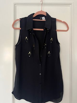 Blusa H&M Negra con Pedrería