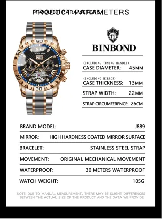 Reloj Automático Binbond Hombre Oro y Plata