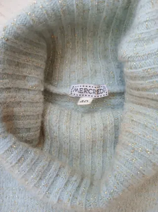 Jersey Angora Mercredi Talla 40 Beige Dorado y azu