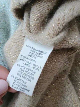 Jersey Angora Mercredi Talla 40 Beige Dorado y azu