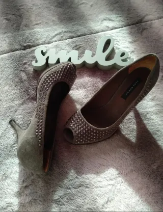 Zapatos Zara Tacon Gris Un Solo Uso