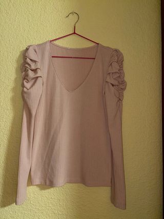 Camisa Mango Talla S Rosa Volantes
