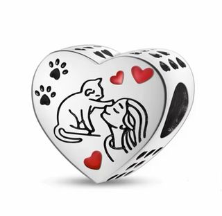 2 CHARM GATO CORAZ PARA PULSERA PANDORA CAJA