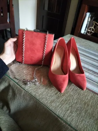 Cartera y Zapatos de Tacón Maripaz naranja