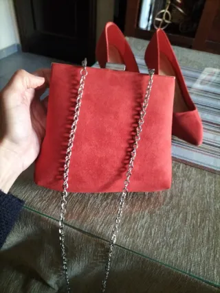 Cartera y Zapatos de Tacón Maripaz naranja