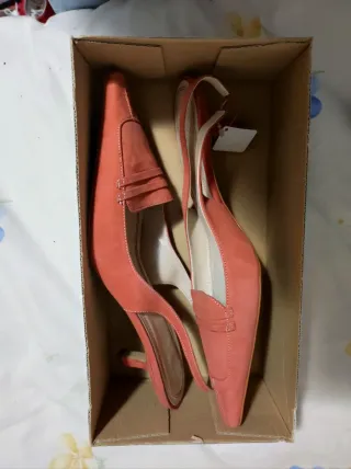 Zapatos ante salmón tacón bajo destalonados
