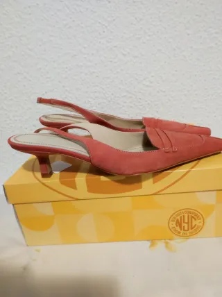 Zapatos ante salmón tacón bajo destalonados