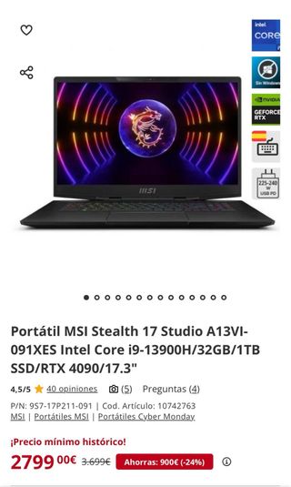 Portátil MSI Stealth 17 Studio A13VI-091XES