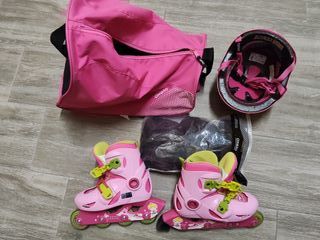 Patines niña. T30-32 Casco, protecciones.