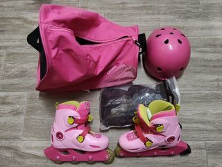 Patines niña. T30-32 Casco, protecciones.