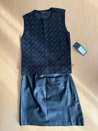 Conjunto fiesta top y falda cuero