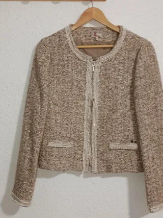 Chaqueta tweed beige y marrón