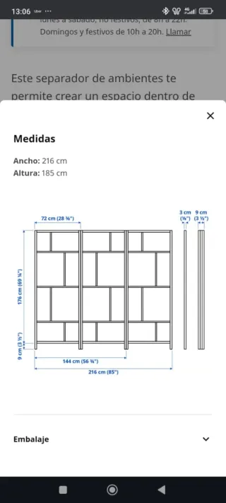 Biombo Ikea Negro Translúcido 1.85x2.16